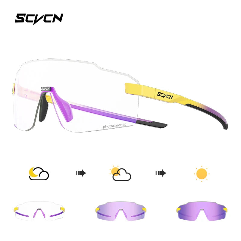 Lunettes de cyclisme photochromiques SCVCN pour hommes et femmes, lunettes de vélo de route et de VTT, lunettes de randonnée décontractées, coupe-vent