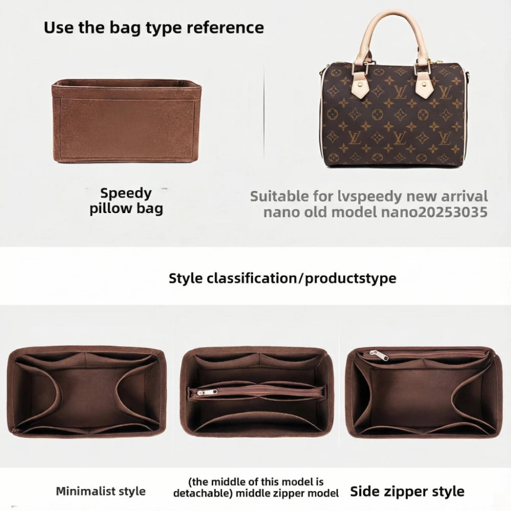 Organizador de fieltro para bolso, organizador de inserción para bolso de lujo Speedy 25 30 35, neceser de maquillaje, forro moldeador, bolsa interior de viaje