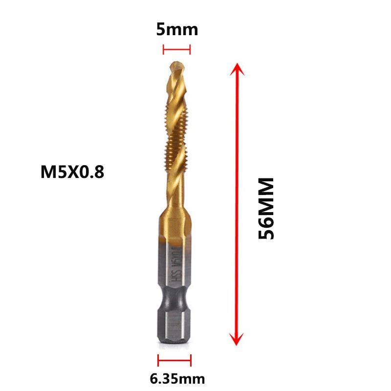 Forets tarauds plaqués titane tige hexagonale HSS — M3, M5, M6, M8, M10, outils à main