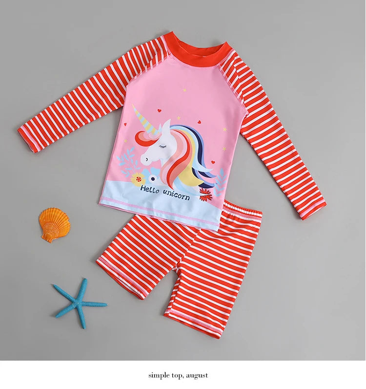 Garçons filles dessin animé mignon maillots de bain printemps été plage vêtements ensemble Protection solaire à manches longues maillots de bain enfants maillot de bain