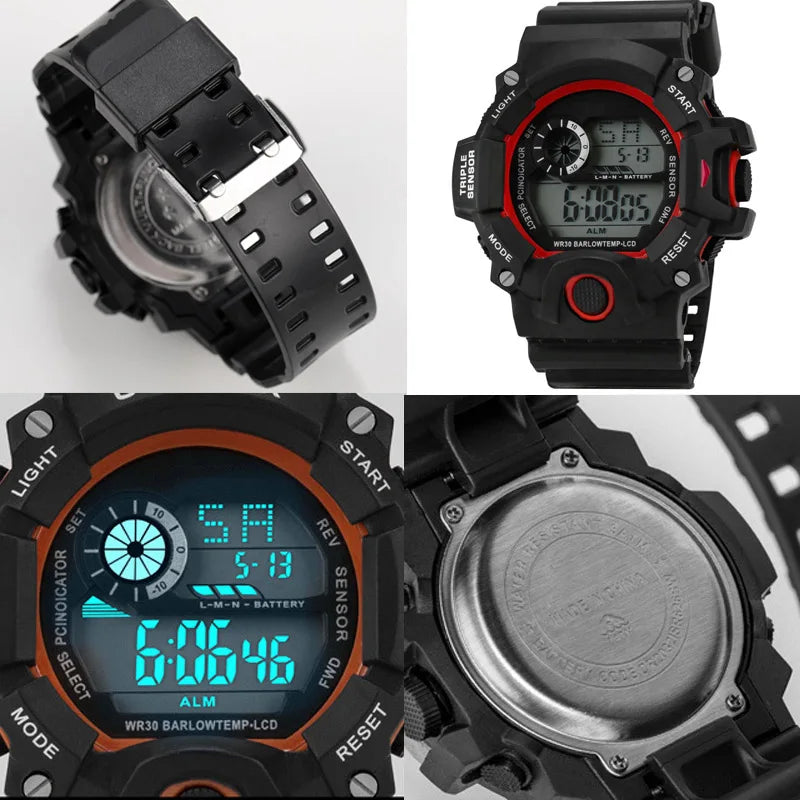 Reloj de pulsera deportivo electrónico de moda para hombre, esfera grande multifuncional impermeable, alarma luminosa, reloj militar para niños y hombres