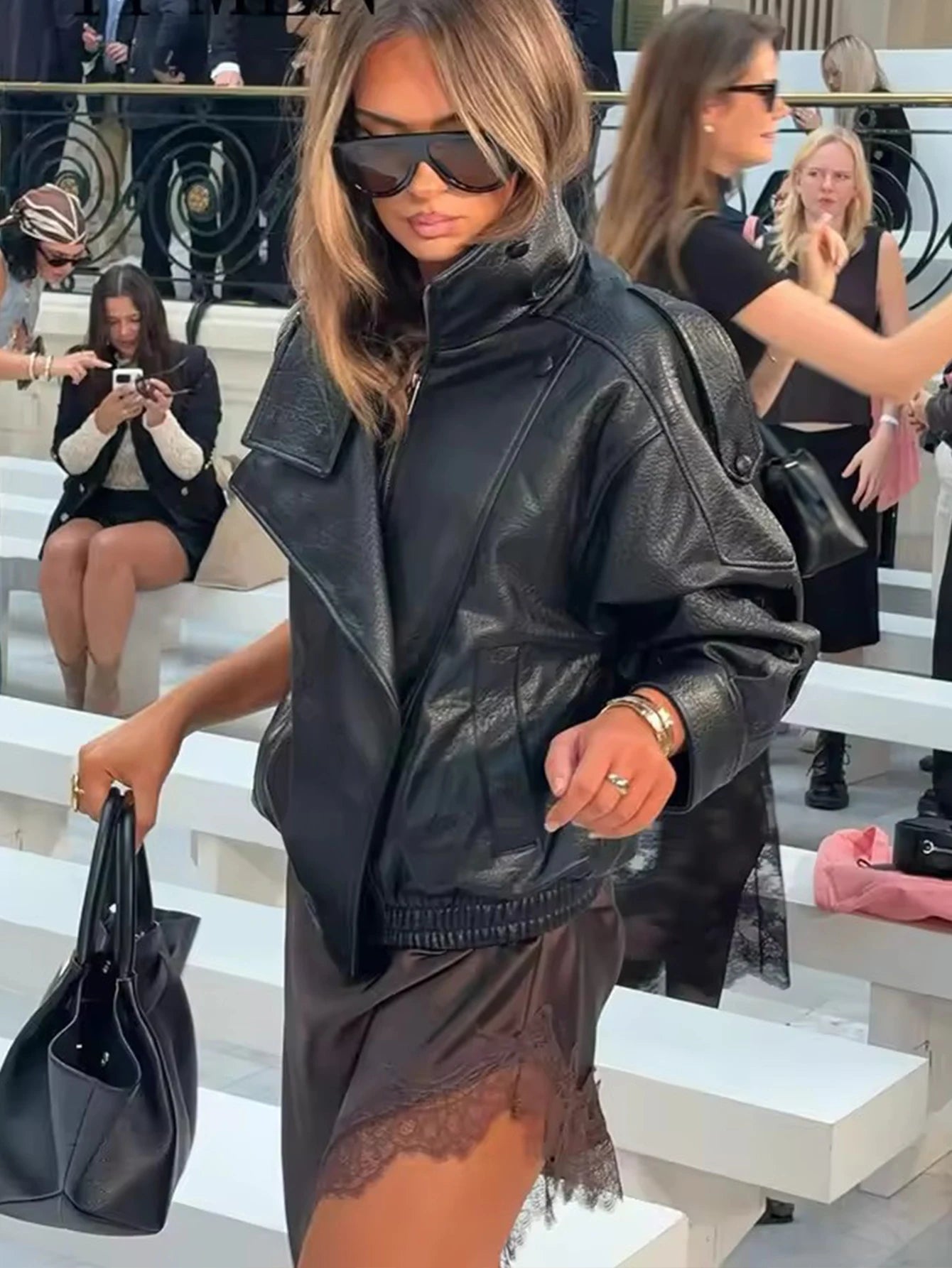 TFMLN – Chaquetas de piel sintética negra elegantes para mujer, abrigos elásticos extragrandes de manga larga con botones, moda otoño invierno 2025
