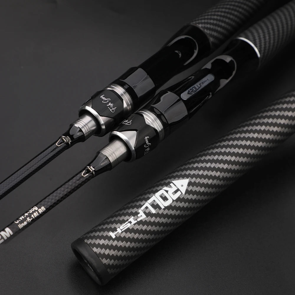 ROLLFISH canne à pêche Baitcasting en Fiber de carbone de haute qualité puissance moyenne-eau salée eau douce comprend une ligne tressée gratuite de 100 m