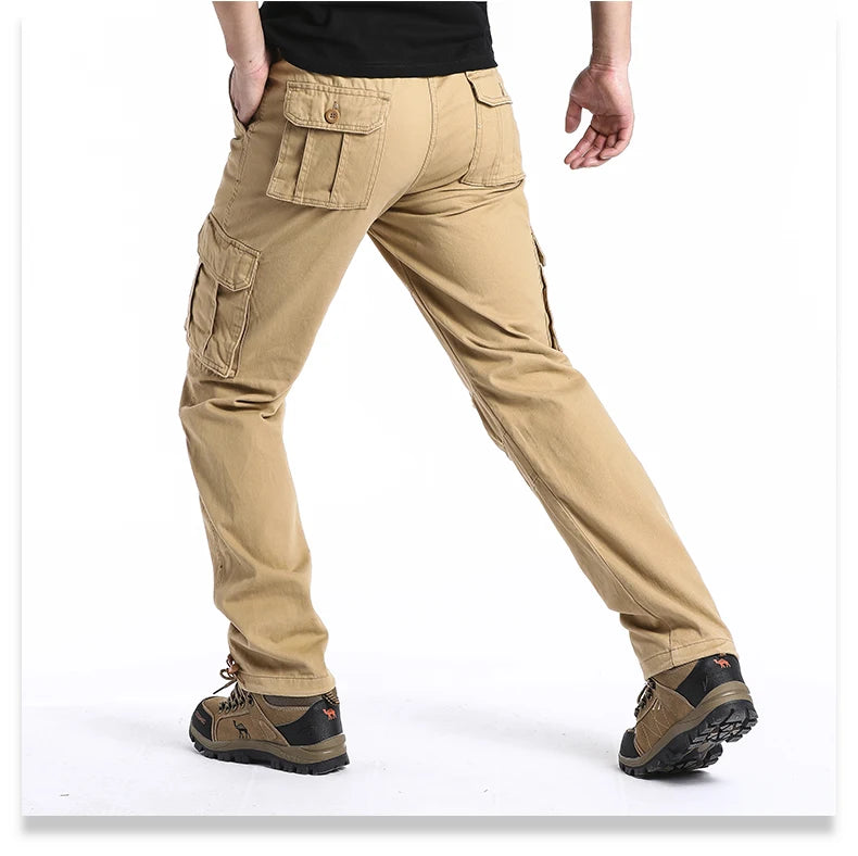 Salopette ample à grande poche pour hommes, pantalon tactique de Jogging pour Sports de plein air, taille élastique, pantalon de travail décontracté en pur coton