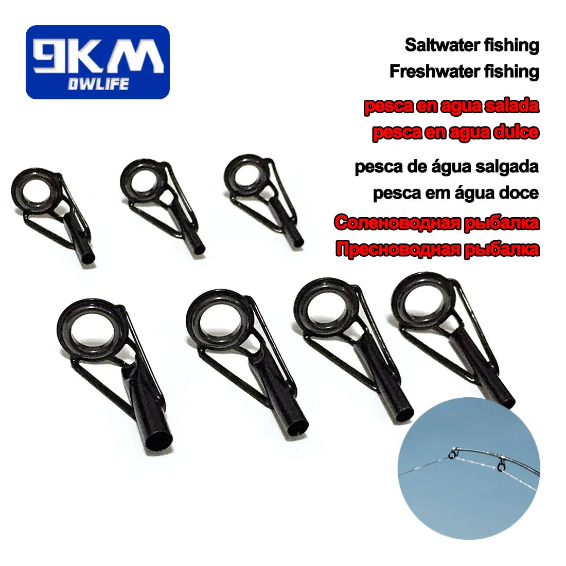Kit de réparation de Guides de pointe de canne à pêche, 5 pièces, cadres en acier inoxydable, anneaux en céramique, Guide de construction de canne noire, réparation de construction oculaire 6 # ~16 #