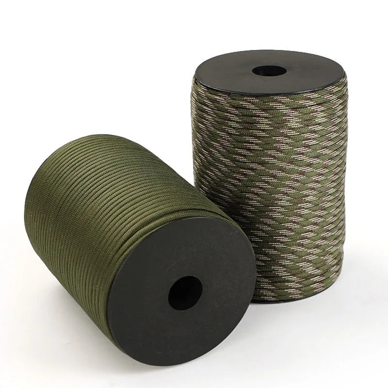 Cordon de parachute militaire standard 550 de 100M/50M, 9 brins, 4mm, pour survie en extérieur, tente et sangle de fixation