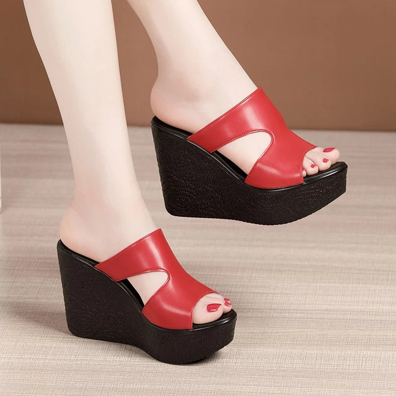 2025 nuevas pantuflas de plataforma con cuña para mujer, 2025 nuevas sandalias de tacón alto de verano, zapatos de playa sexys con punta abierta para mujer