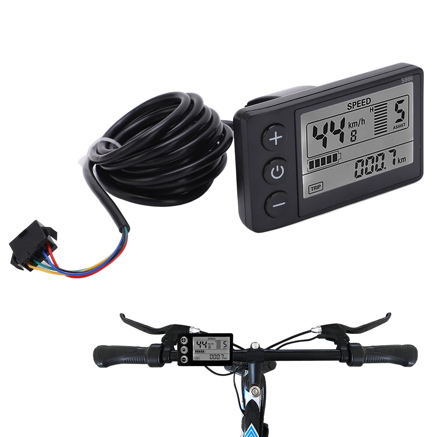 LCD Display Control Panel for Electric Scooter with Plug, E-bike LCD Display Meter, New, S866, 24V, 36V, 48V