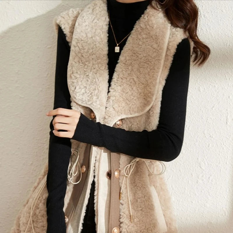 Chalecos de piel de cordero para mujer, Wstring de proximidad, chalecos elegantes de otoño para mujer, nueva colección