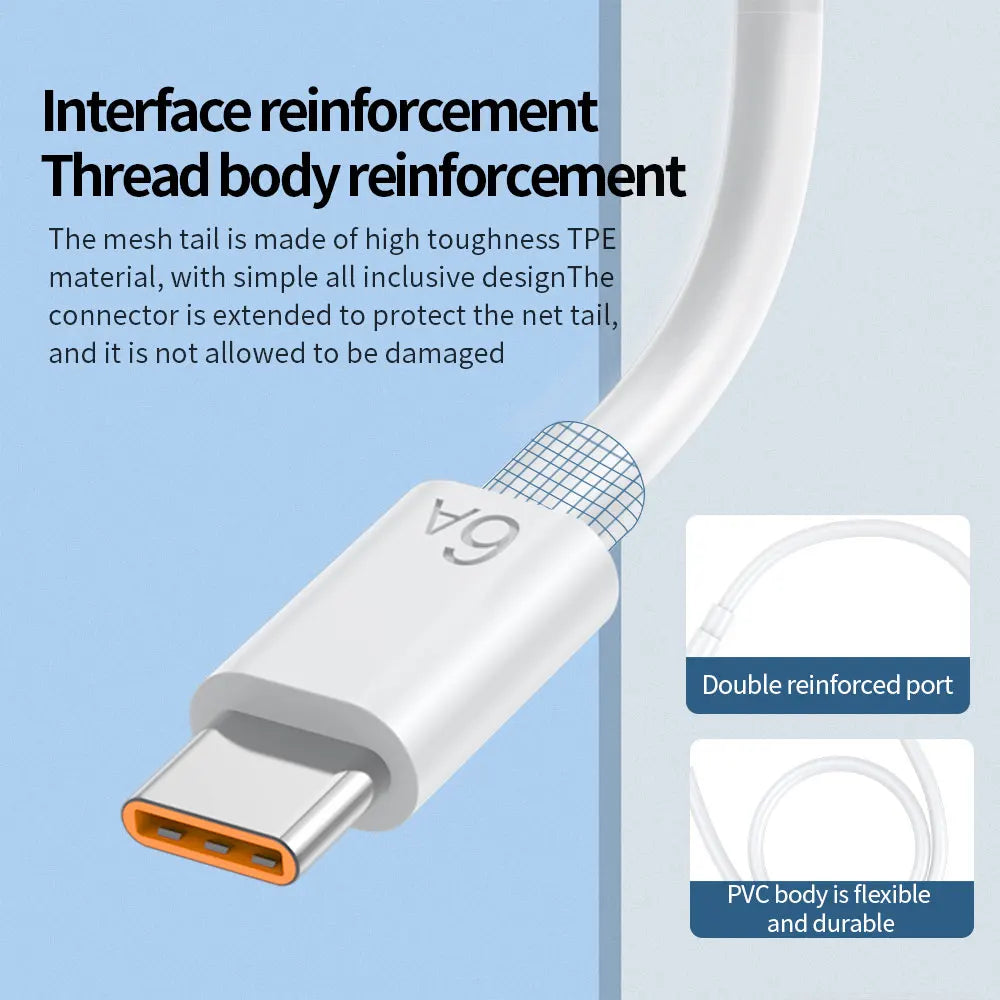 Câble de données USB 6A vers Type-C charge rapide compatible smartphones Android