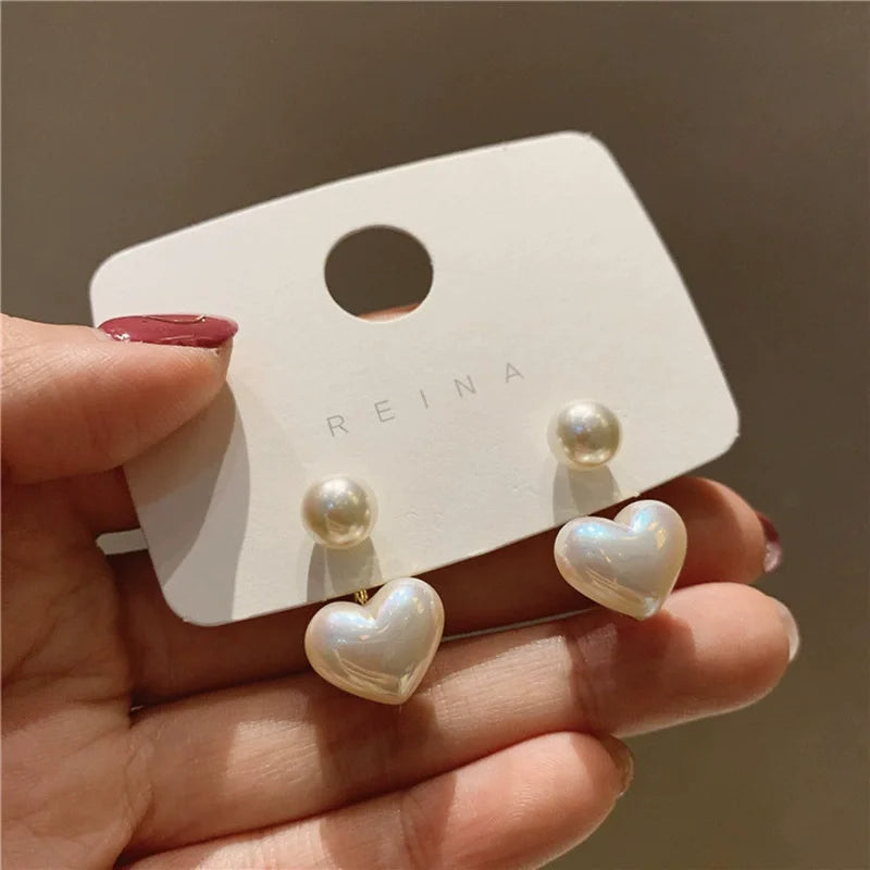 Elegant Heart-Shaped Earrings for Women, Imitation Pearl, Korean Style, Simple, Wedding Party Jewelry, Valentine's Day Gifts