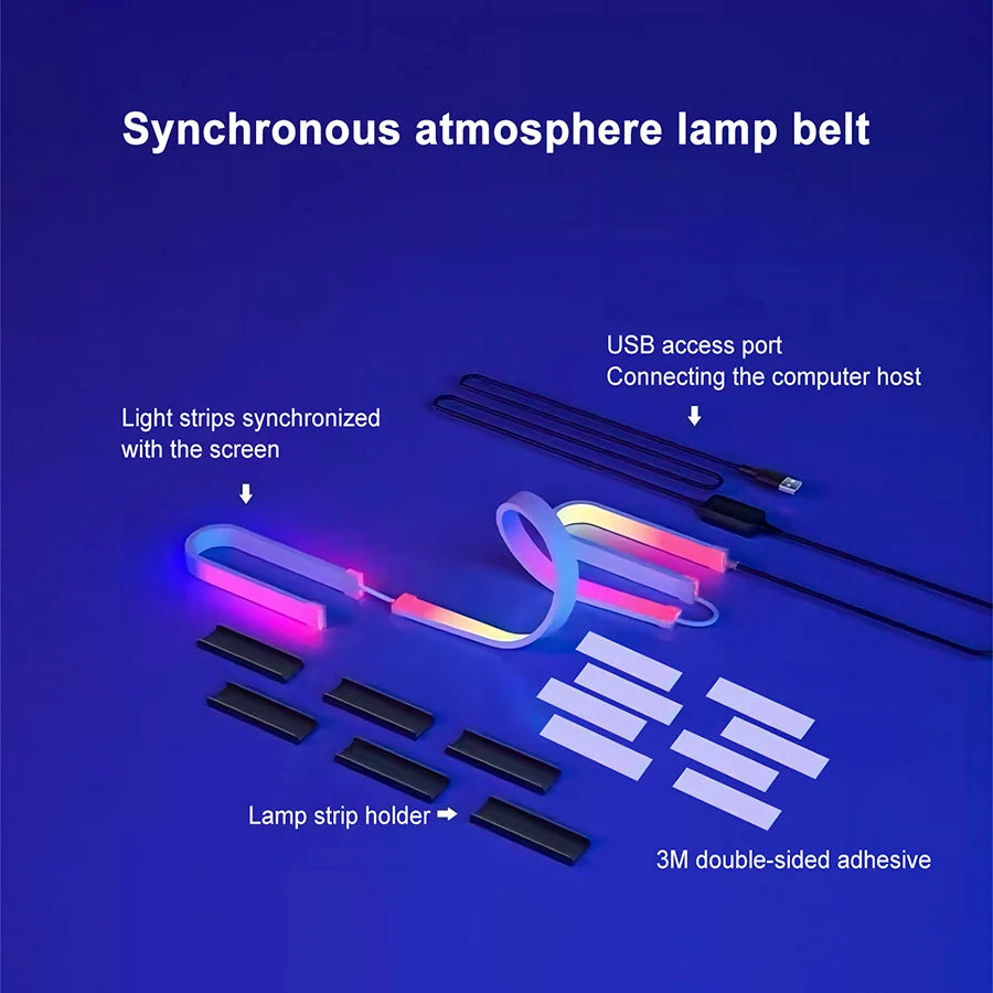 Bande lumineuse LED intelligente pour jeu, moniteur d'ordinateur, rétro-éclairage, synchronisation, barre lumineuse RGB, écran USB, lampe de décoration pour chambre à coucher