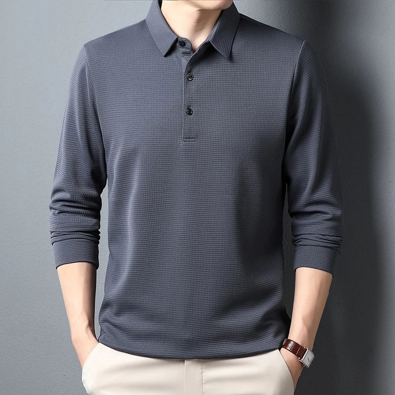 Polo de negocios informal de manga larga para hombre, camiseta cómoda de verano