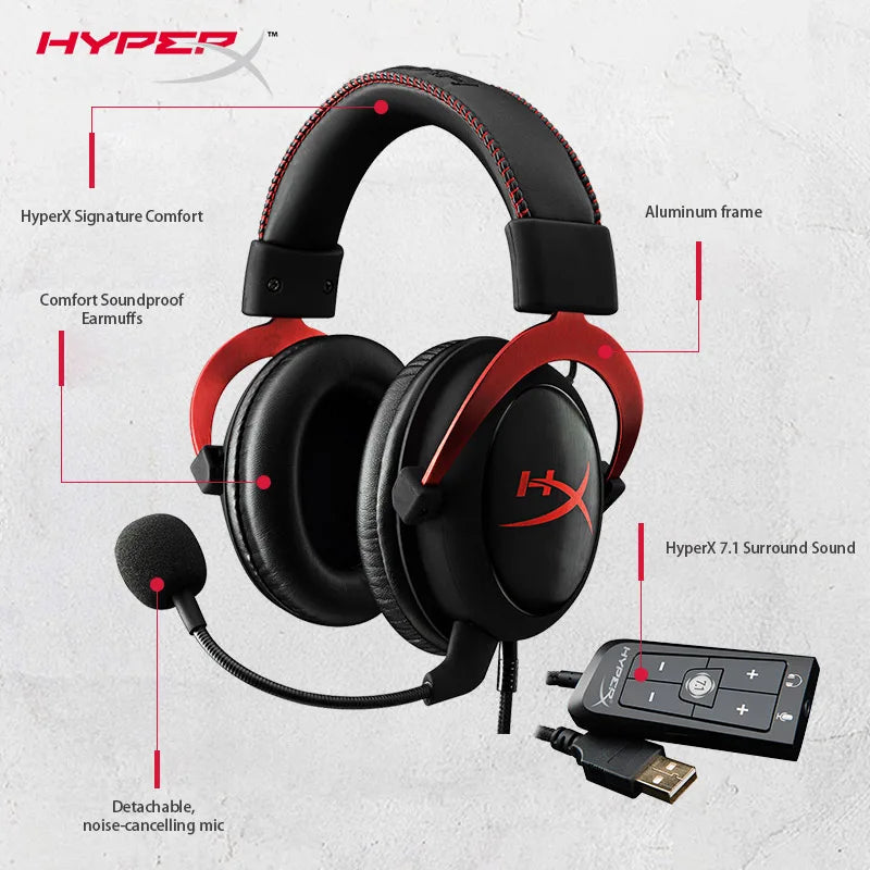 HyperX Cloud II - Auriculares Hi-Fi 7.1, sonido envolvente, para juegos, con micrófono, para ordenador y teléfono móvil, Original, usado