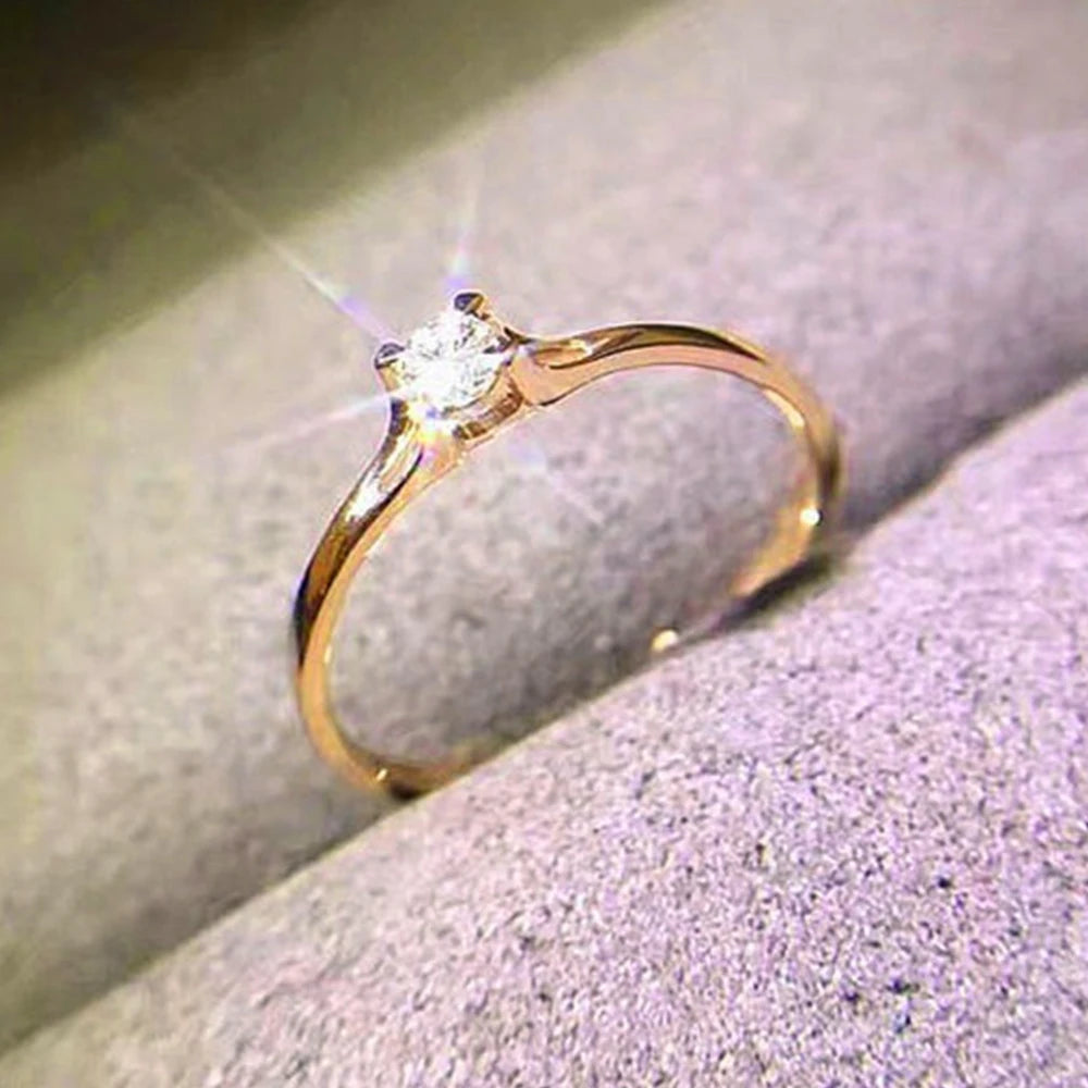Huitan – Minimalist Wedding Rings for Women, 4MM Cubic Zirconia, Simple and Elegant Finger Accessory, Engagement Jewelry