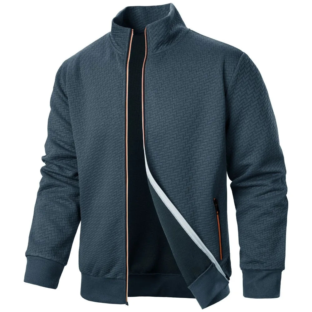 Men's Hooded Jacket with Zipper and Stand-up Collar, Casual Jacquard Cardigan, PVD, Subscriber Document, New Spring Autumn Collection