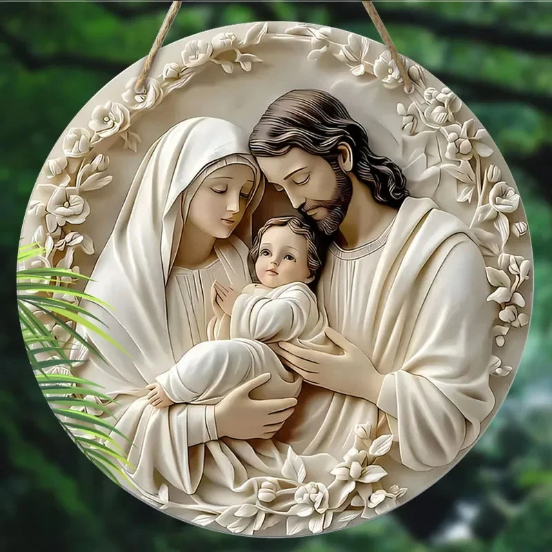 1/2 piece 2D baptism pray faith family theme wooden 7.9 inch/20 cm round hanging sign wall or door decor wall art, outdoor yard