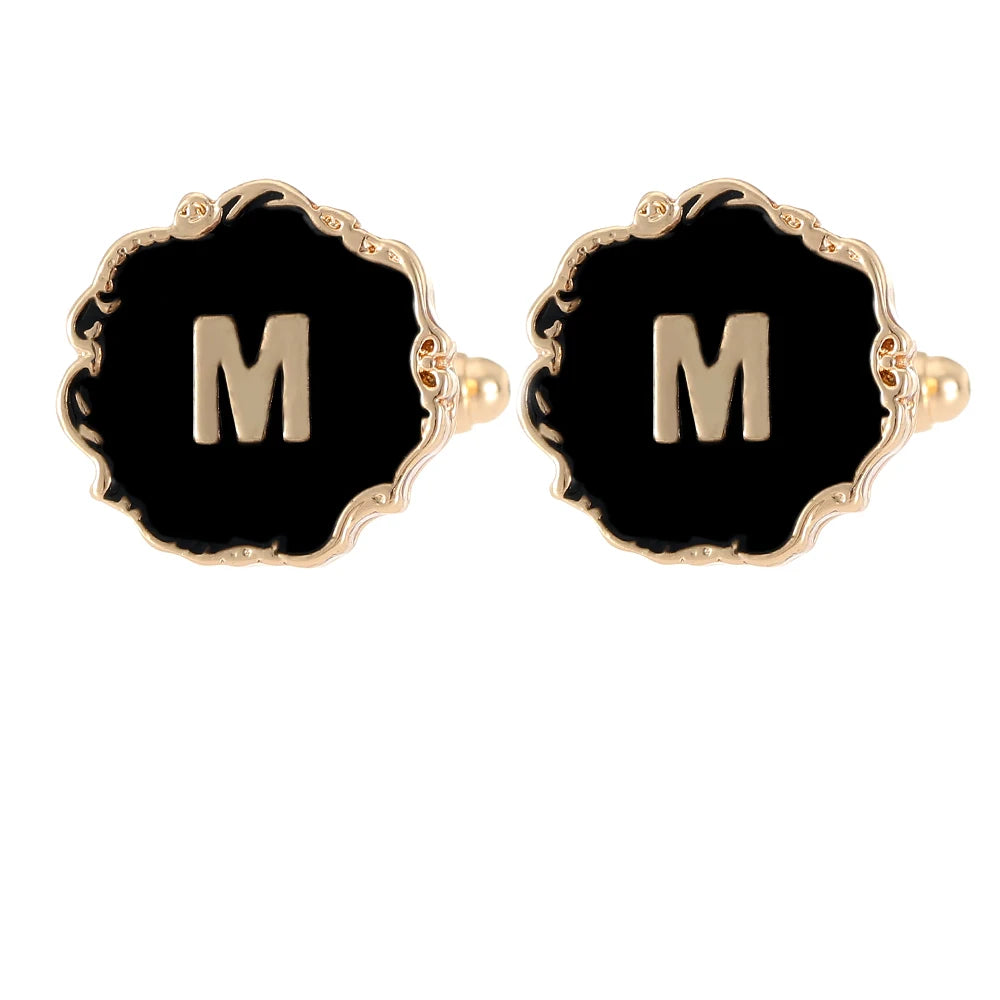 Boutons de manchette classiques pour hommes, 26 lettres initiales de l'alphabet, A B C D E F G H I J K L M N O P Q R S T U, bouton à manches V W X Y Z