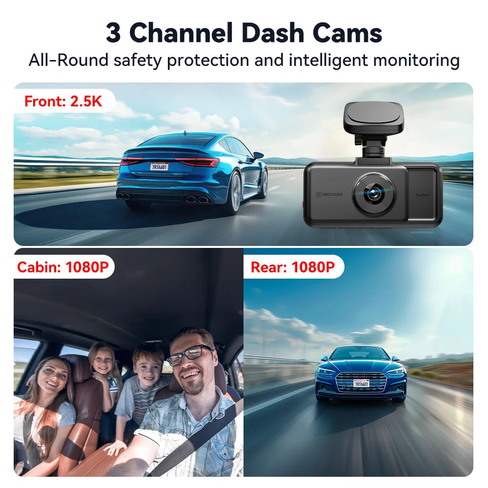 Dashcam 4K WiFi 5.8GHz GPS — Vision Nocturne 3 Caméras Avant Cabine Arrière