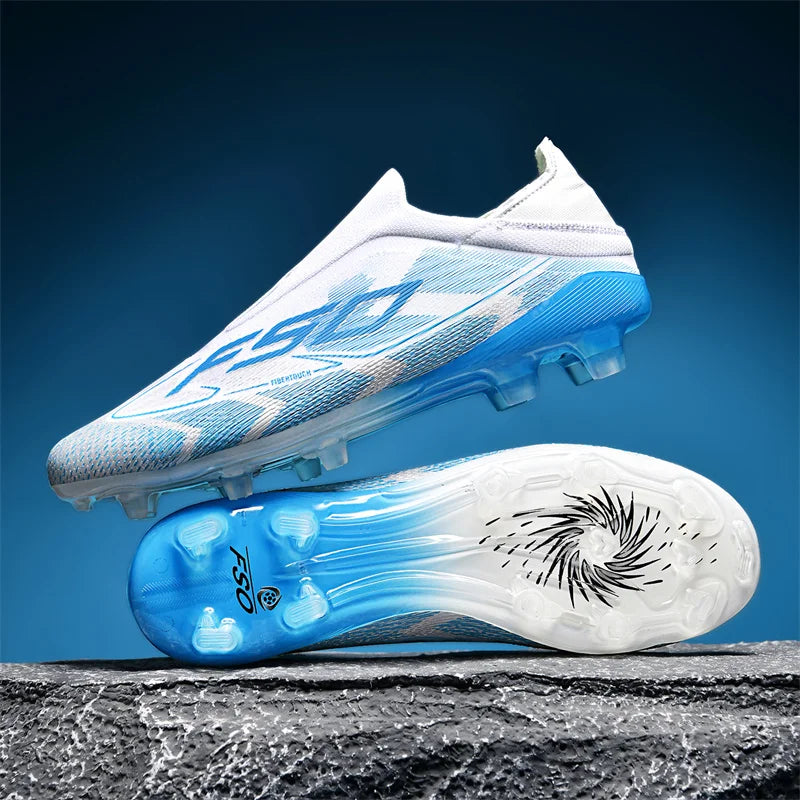 qztzx Chaussures de Football FG Homme Cuir Verni Montantes — Crampons Longs, Professionnel EU 31–48