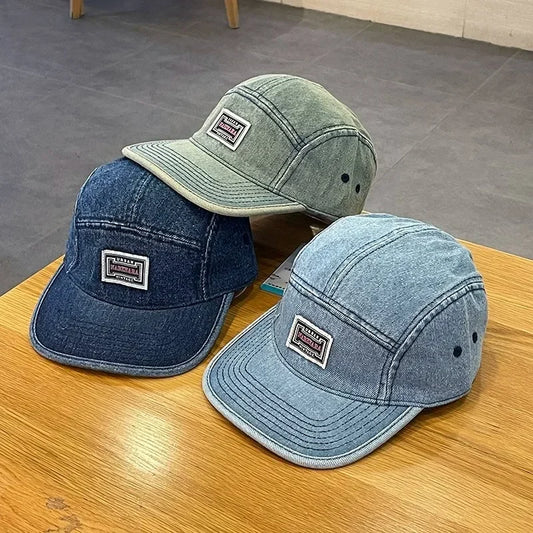 Vintage Denim Flat Brim Baseball Cap for Men and Women, Harajuku Snapback Cap, Streetwear Fashion, 5-Panel Skateboard Hat