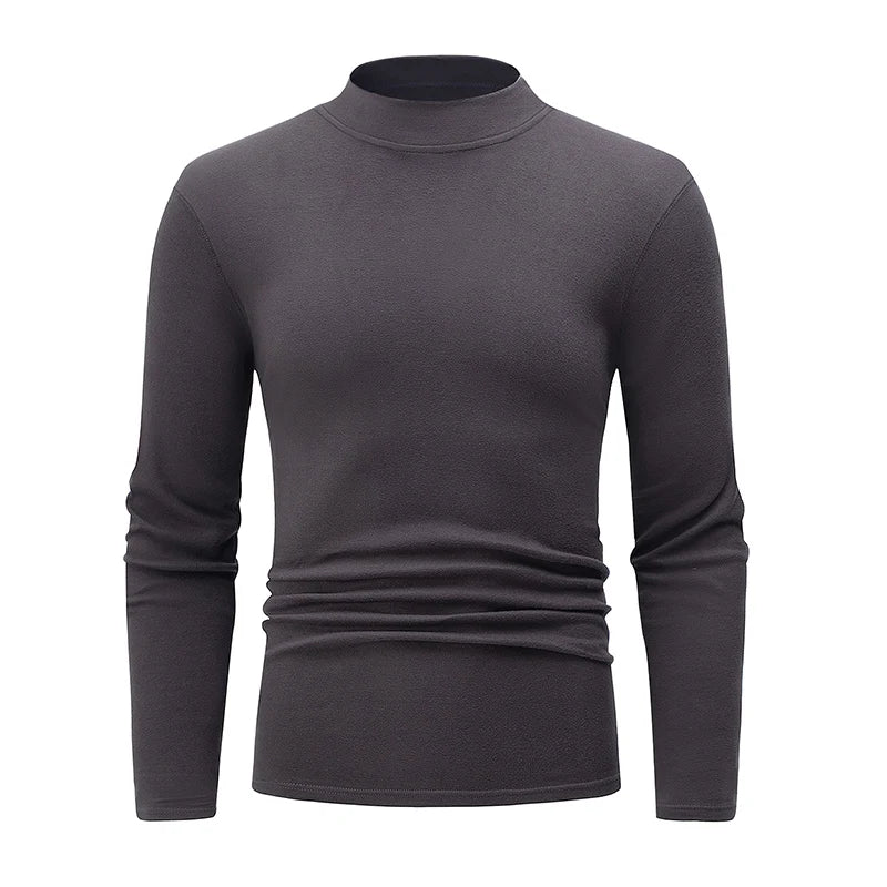 1/2 pcs Autumn and Winter Men's Fashionable Semi-High Neck Long-Sleeve Base Top Solid Color Casual Sports Fitness Warm T-Shirt