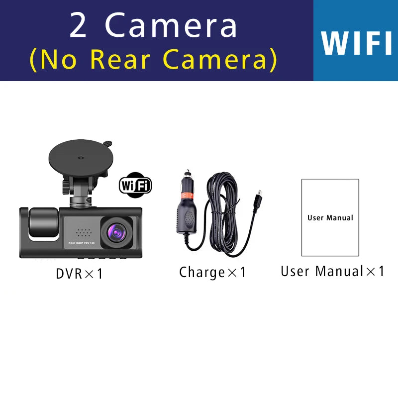 3 cámaras WIFI Dash Cam cabina de coche Dvr 1080P vehículo interior tres vías canal Dvr grabador grabador de vídeo Dashcam videocámara