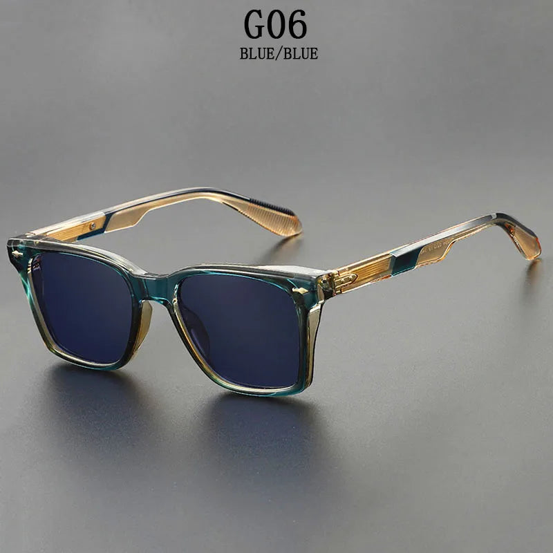 Lunettes de soleil carrées bleues pour hommes — rétro, femmes, à la mode, vintage