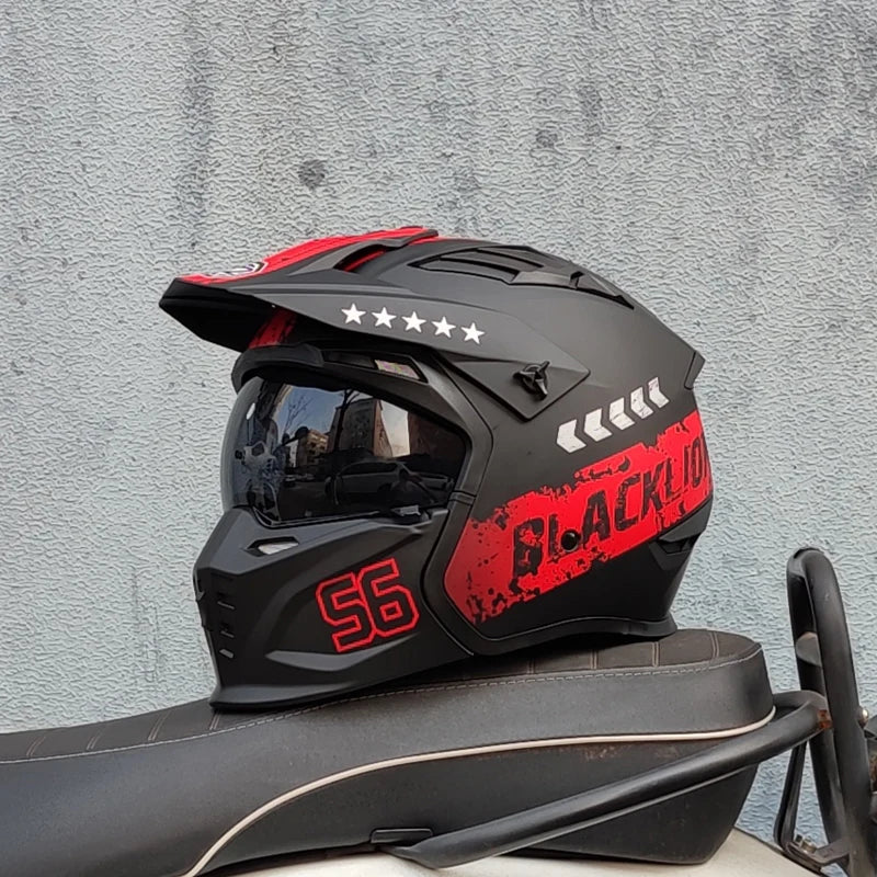 ORZ Vintage Motorcycle Helmet Black Warrior Motorcycle Helmet Combination Half Helmet Full Helmet Cruising Cascos Motorcross Capacetes