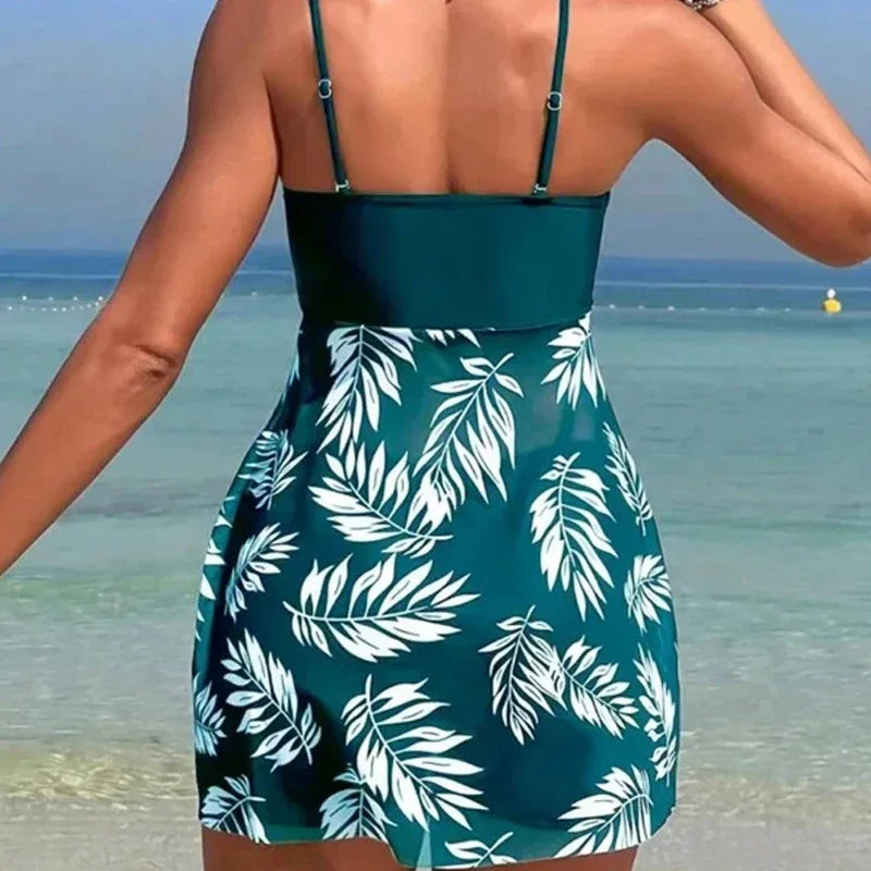 Maillot de Bain Fendu Femme 2024 — Robe Courte Sexy, Taille Haute, Maille Imprimée, Plage