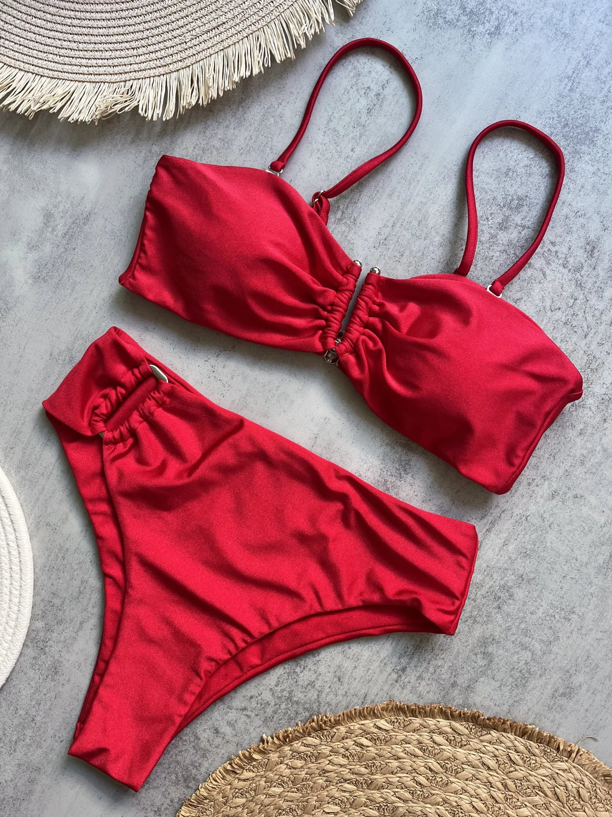 Bikini bandeau push-up pour femme 2026, maillot de bain sexy, ensemble bikini brésilien, string, maillot de bain uni, tenue de plage