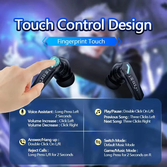 Écouteurs Bluetooth 5.3 sans fil — faible latence, double mode musique/jeu, sport, micro intégré