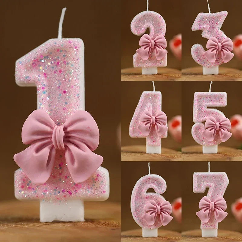 Nuevo número pastel vela rosa brillante vela de cumpleaños 1 2 3 4 5 6 7 8 9 3D número vela pastel Topper fiesta de cumpleaños pastel decoración