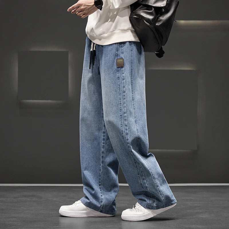 Pantalones vaqueros de lavado para hombre, de pierna ancha, unisex, de color liso, holgados, casuales, rectos, a la moda para exteriores, talla grande 8XL, nueva colección de otoño