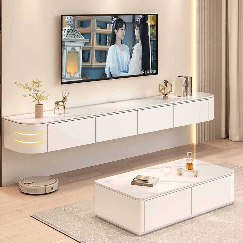 Meuble TV nordique tendance flottant avec tiroirs — salon