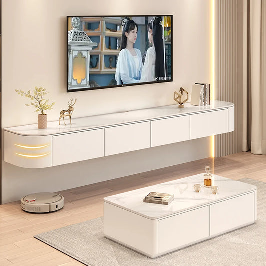 Meuble TV nordique tendance flottant avec tiroirs — salon