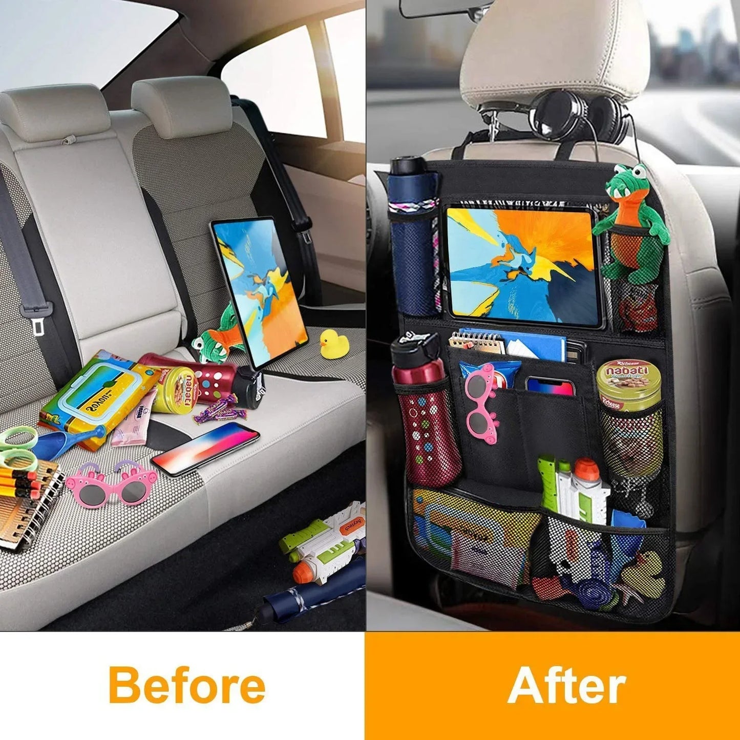 Organisateur de siège de voiture multi-poches, matériau imperméable et Durable, parfait pour les voyages sur route et l'utilisation quotidienne, excellent cadeau pour les vacances, 1 pièce