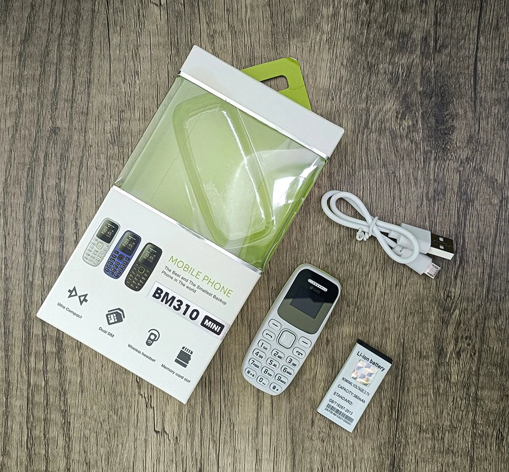 BM310 petits téléphones mobiles débloqués Bluetooth écouteur téléphone faible rayonnement enregistrement d'appel automatique double SIM petit téléphone portable
