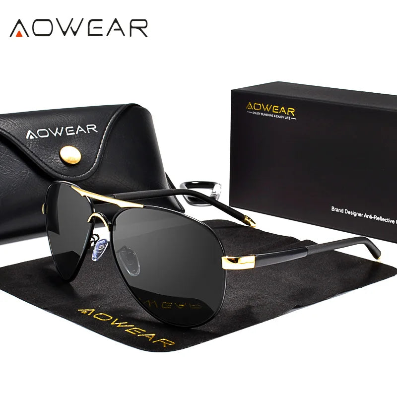 AOWEAR Men's Aviator Sunglasses Men Mirror Polarized Sunglasses for Men HD Driving Pilot Sunglasses Men's Sunglasses