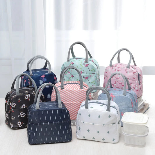 Bolsa de almuerzo de lona isotérmica portátil para mujeres y niños, estampado funcional, nevera, comida térmica, bolsas de pícnic