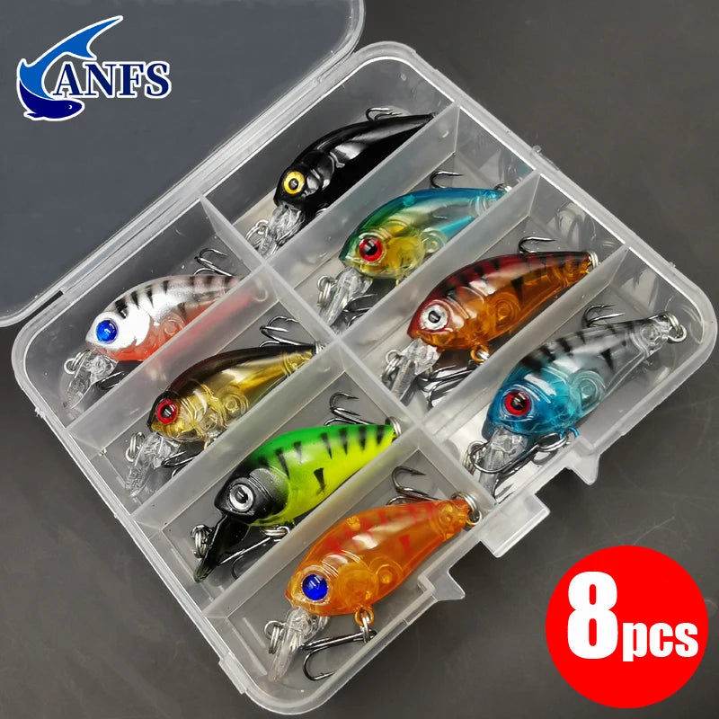 8 pièces Kit de leurre de pêche manivelle appât méné flottant appât artificiel appât de pêche en surface
