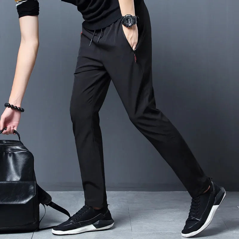 Men's Casual Stretch Slim Fit Pants Elastic Waist Korean Classic Tracksuit Black Blue Grey Men's Brand Plus Size Pants