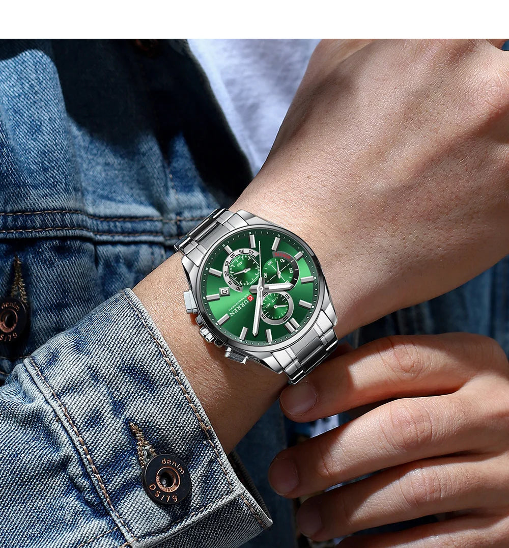 Montre tendance pour homme — calendrier, 6 aiguilles, bracelet en acier inoxydable, business