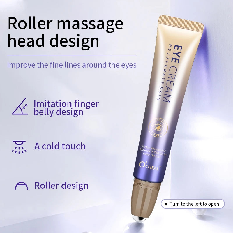O'CHEAL – Crema antiarrugas para ojos con bola rodante, secado rápido, hidratante, ácido hialurónico, suero refrescante para ojos, atenúa las líneas finas