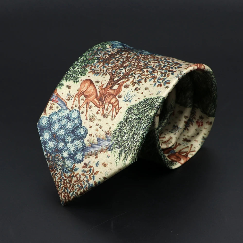 Men's Vintage Digital Print Ties, Floral Pattern, Artificial, Forest, Soft, Retro, Casual, Accessory, 8cm