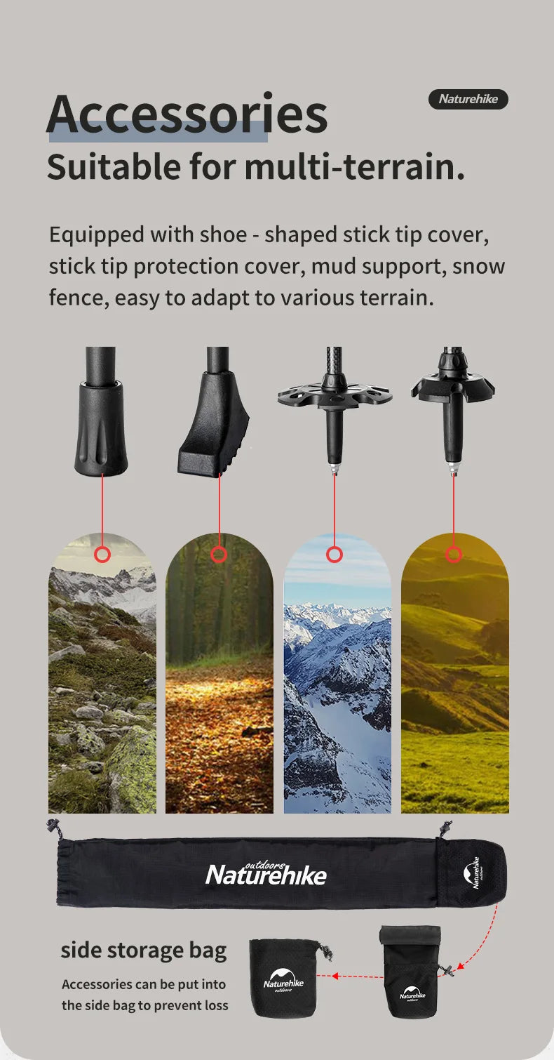 Naturehike baton de randonnée 2 pièces baton telescopique Fibre de carbone baton de marche randonnée léger accessoir randonnee Bâton d'escalade canne telescopique baton marche nordique carbone canne pliable randonnée