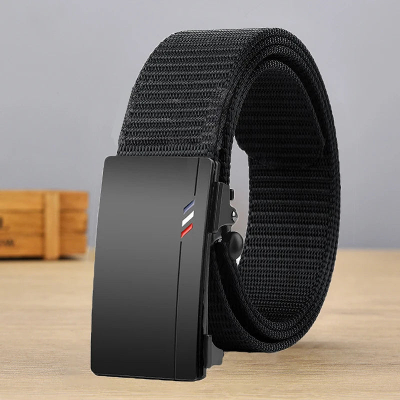 Men's Nylon Belt, Casual Woven Canvas, Breathable, Automatic Buckle, Outdoor Sports Strap, Fashionable Jean Belt