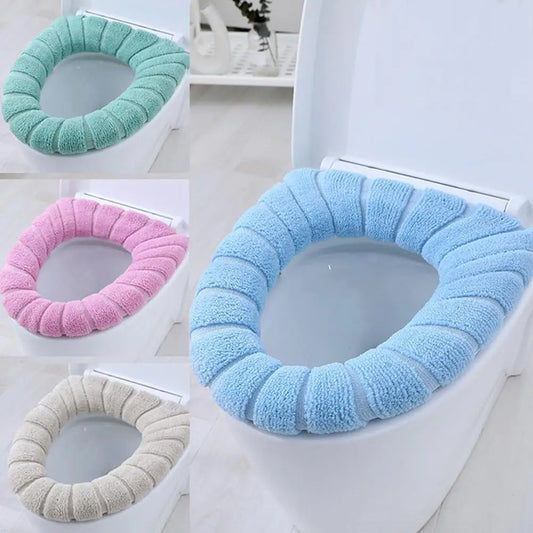 Winter Warm Toilet Seat Cover, Closer Tool Mat, 1 Piece, Washable Bathroom Accessories, Pure Color Knit, O-shaped Soft Cushion, Toilet Seat