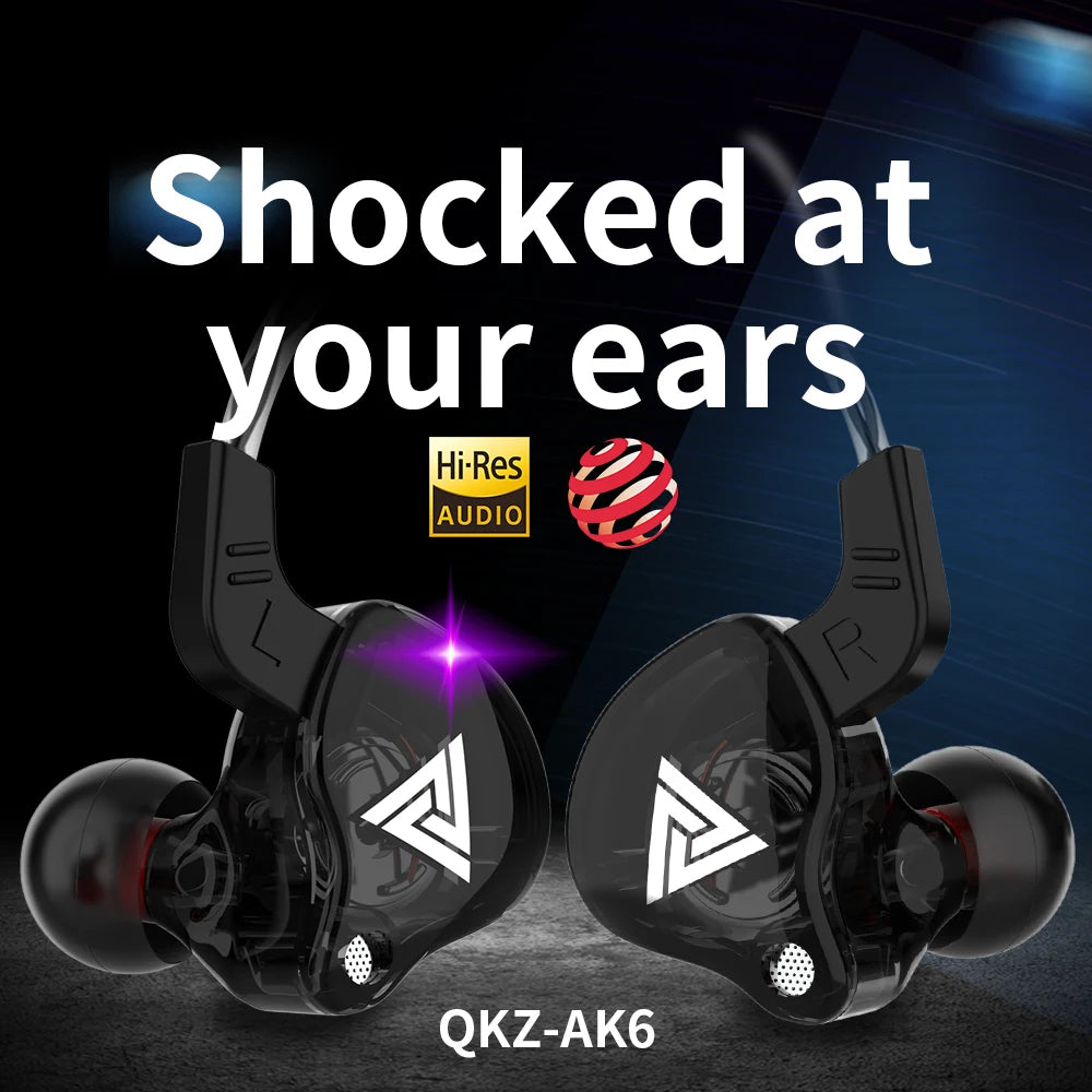 Original QKZ AK6 Copper Driver HiFi Wired Earphone 3.5MM Running Sports Headset Bass Stereo Headphone Music Earbuds In-ear with Mic