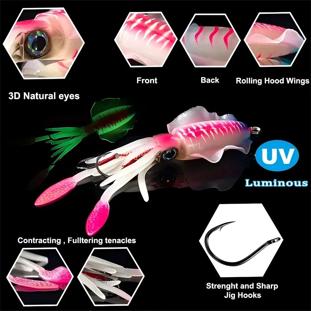 ZUKIBO-Appât souple pour la pêche au calmar, leurre de pêche à la traîne, gabarits de tête de poulpe, gabarit de calmar UV Shoous pour la pêche en bateau de haute mer, appâts Wobblers, 60g
